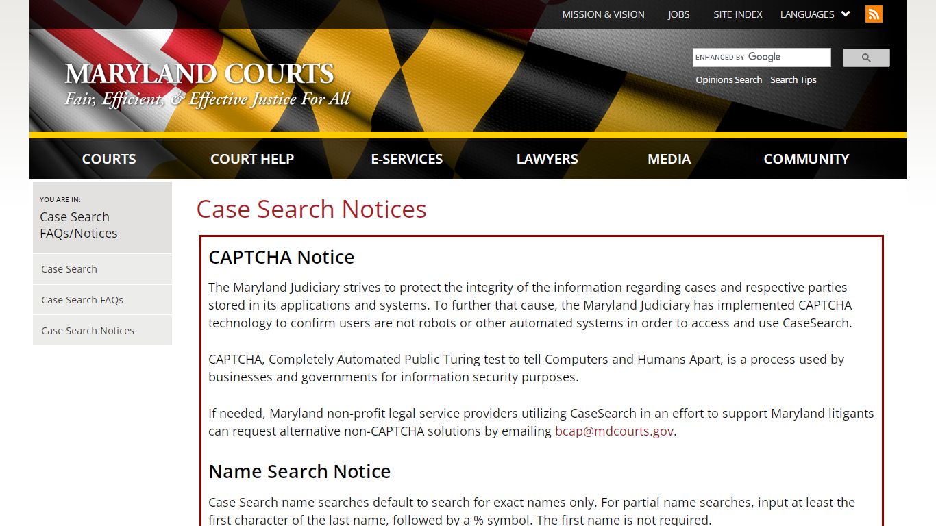 Case Search Notices | Maryland Courts